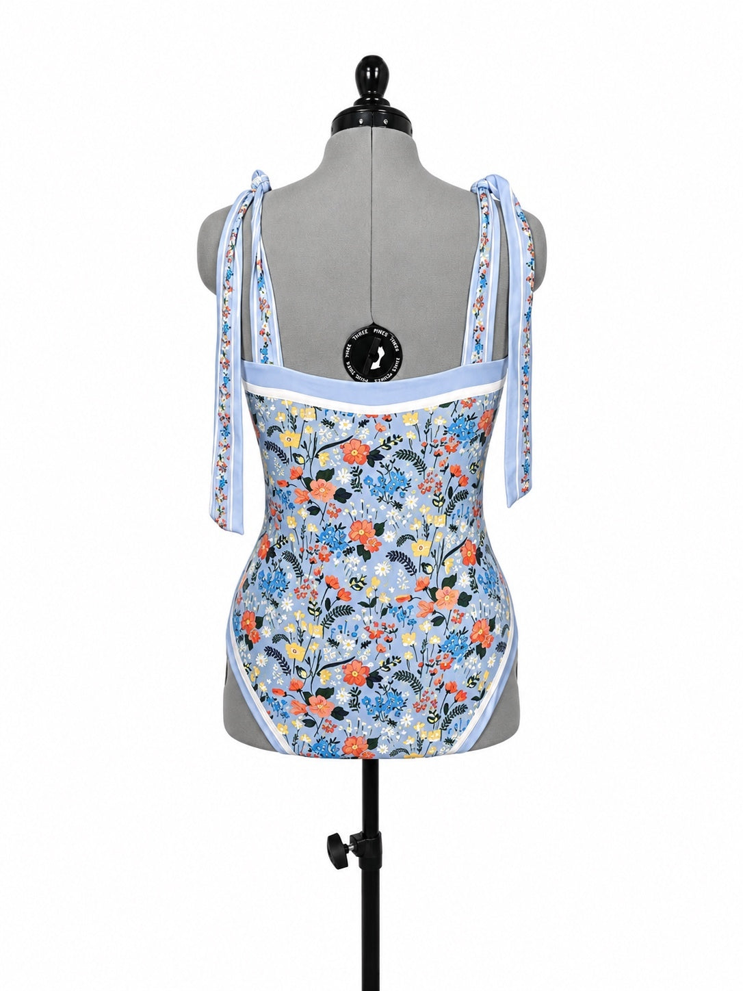 Light Blue Colorful Floral Reversable One Piece Swimsuit (XL)