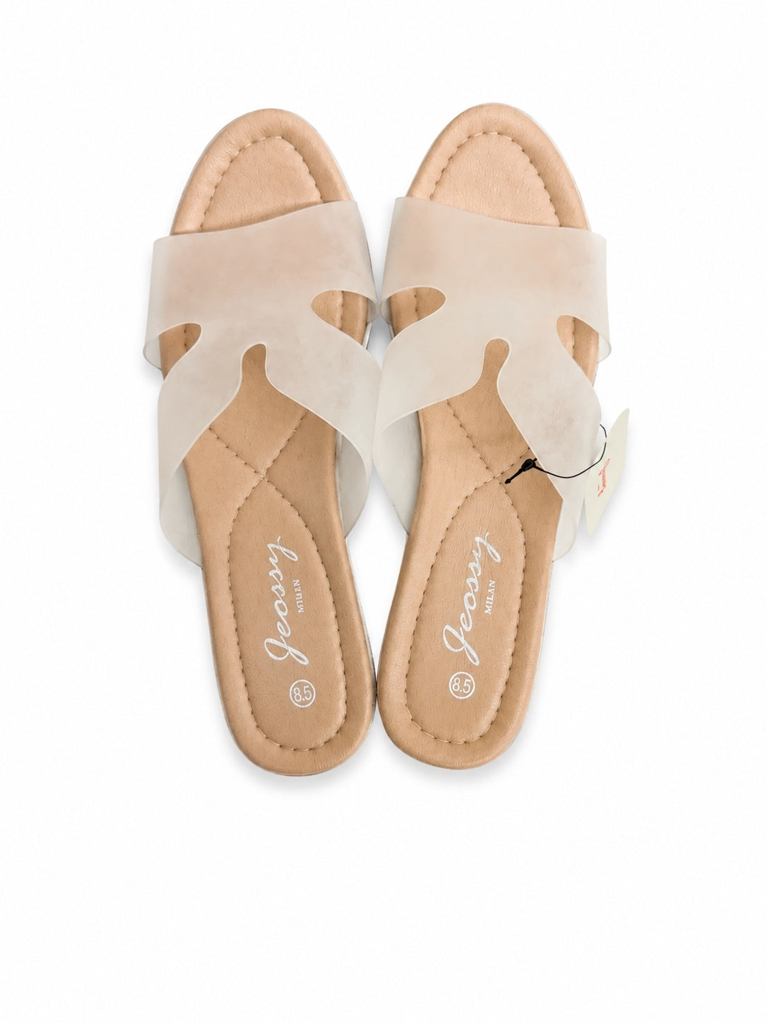 Jeossy Milan Nude & Clear Wedge Sandals (Size 8.5)