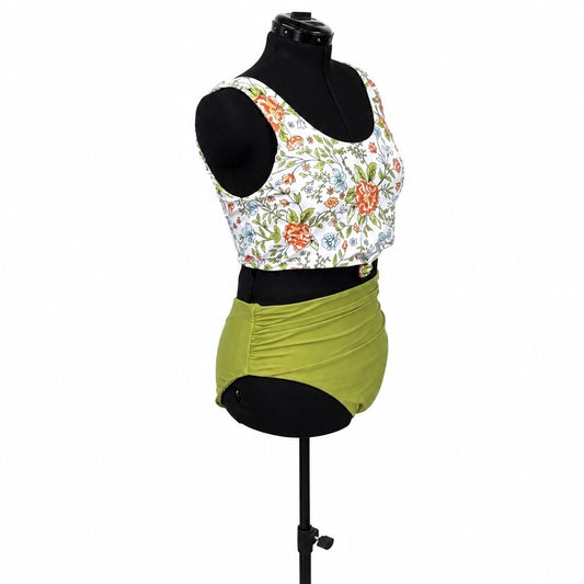 Zaful Multicolor Scoop Neck Tankini & Green High Waisted Swim Bottoms Set (XL)