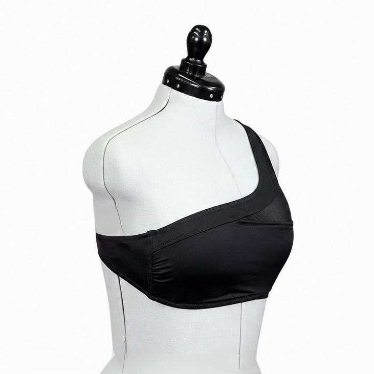 Shade & Shore Black One Shoulder Mesh Swim Top with Removable Pads (M)
