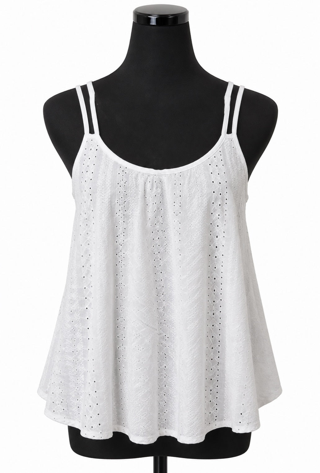 Xieerduo White Double Strap Racerback Scoop Neck Eyelet Flowy Tank Top (M)