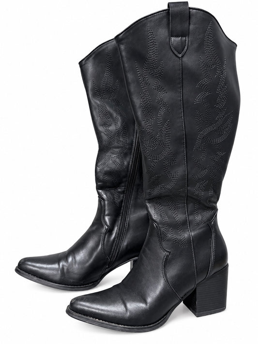 Dream Paris Black Dallas Embroidered Western Cowboy Knee High Boots