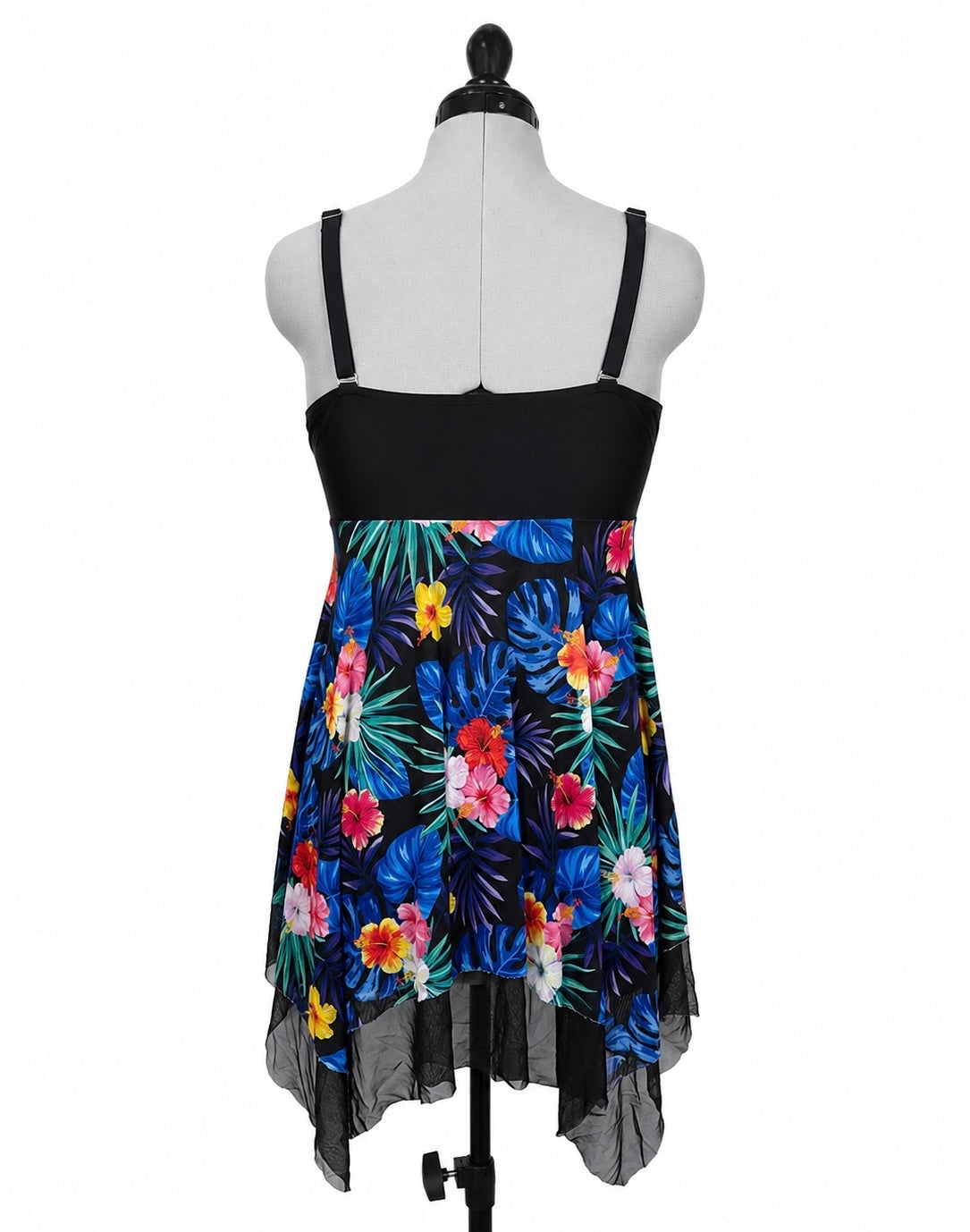 Kate Kasin Black and Floral Swim Dress and Shorts (XL)