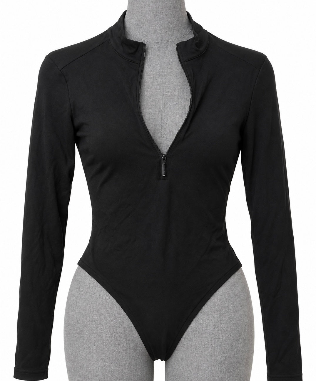 Mangopop Black Long Sleeve Quarter Zip Mock Turtle Neck Bodysuit (S)