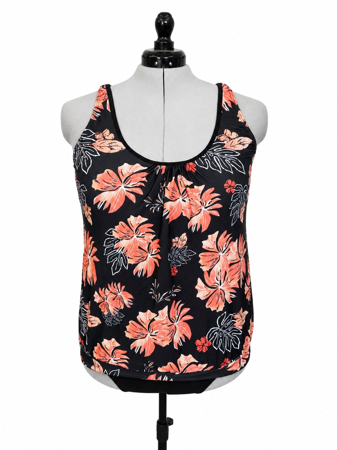 Yonique Black and Coral Floral Tankini Set (18W)