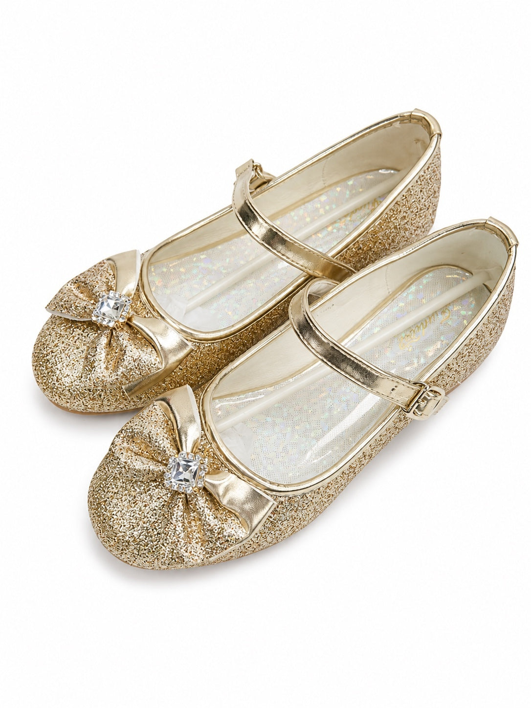 Furdeour Gold Sparkle & Bow Closed Toe Shoes (Child's Size 3)