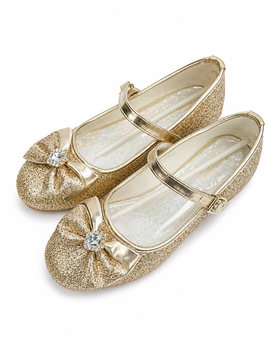 Furdeour Gold Sparkle & Bow Closed Toe Shoes (Child's Size 3)