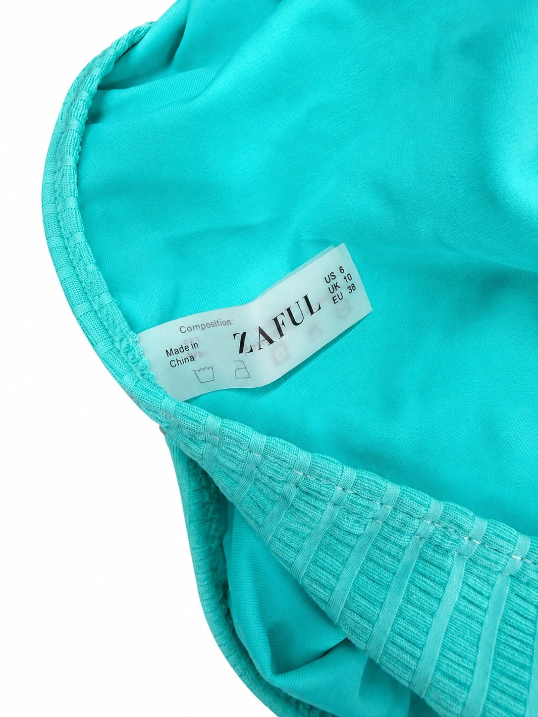 Zaful Light Blue Thin Strap, Open Back Ribbed One Piece Swimsuit (M)