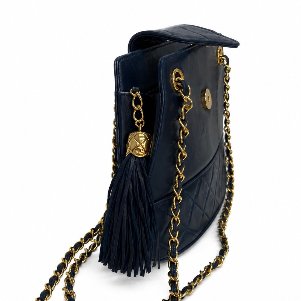 Chanel Vintage Dark Navy Quilted Leather Shoulder Bag