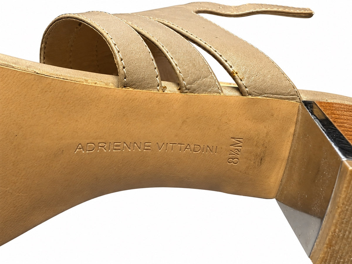 Adrienne Vittadini Taupe Leather Block-Heel Sandals (W 8 1/2)