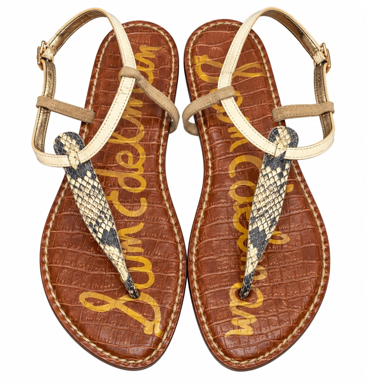 Sam Edelman Brown Crocodile-Embossed Leather Gigi Flat Sandals (W Size 8.5)