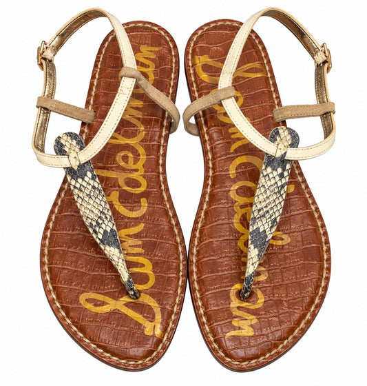 Sam Edelman Brown Crocodile-Embossed Leather Gigi Flat Sandals (W Size 8.5)