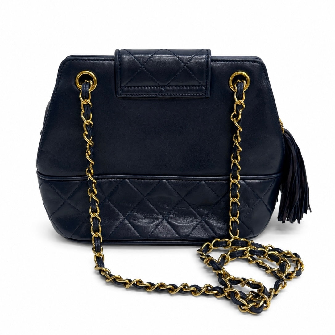 Chanel Vintage Dark Navy Quilted Leather Shoulder Bag