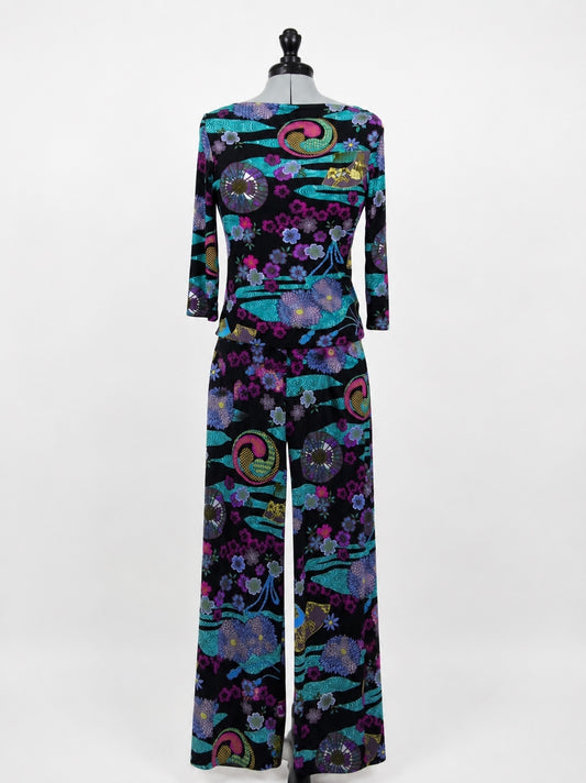 Softwear by Mark Singer Black Long Set w/ Cool Toned Whimsical Design (S)