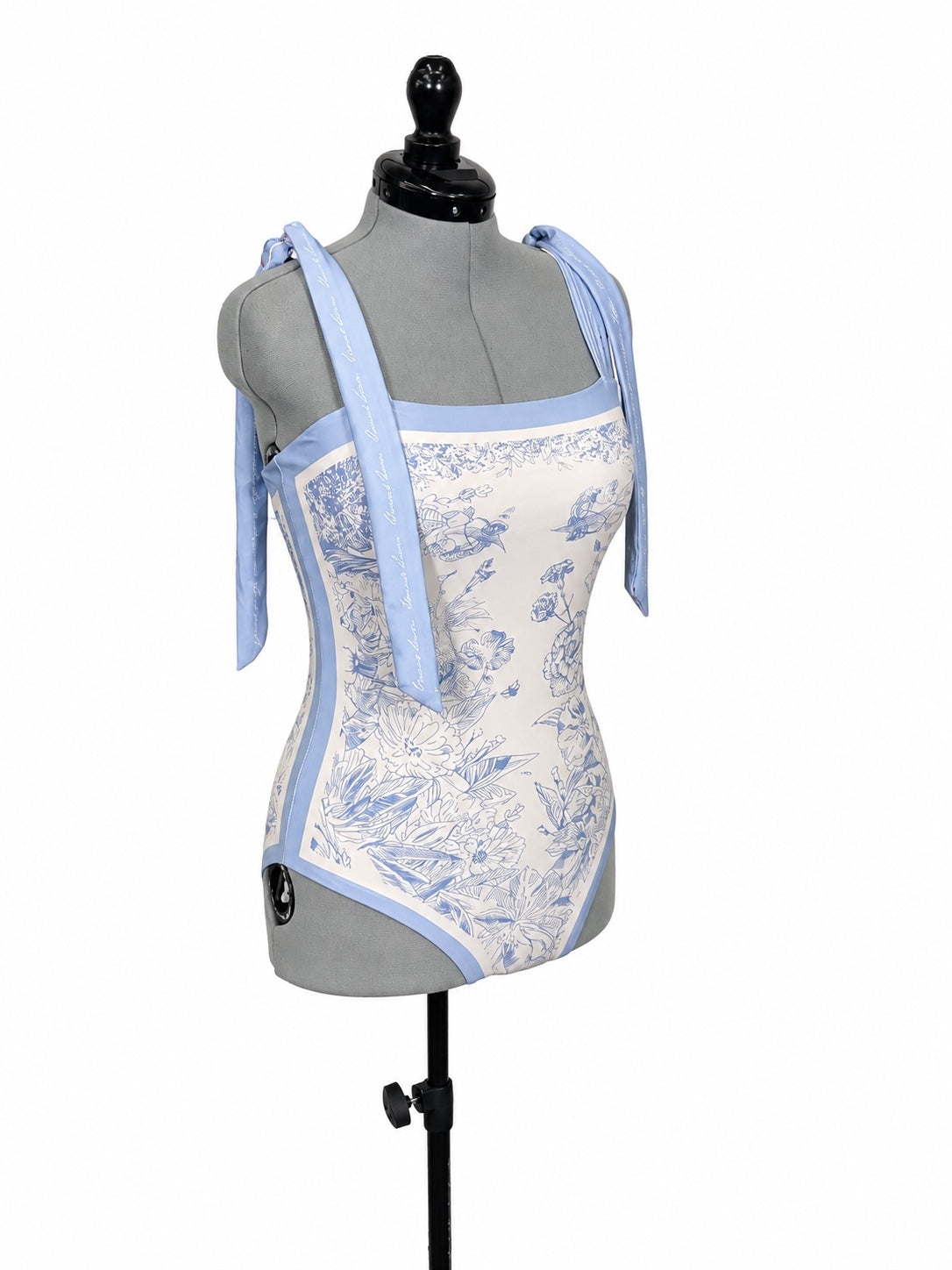Light Blue Colorful Floral Reversable One Piece Swimsuit (XL)