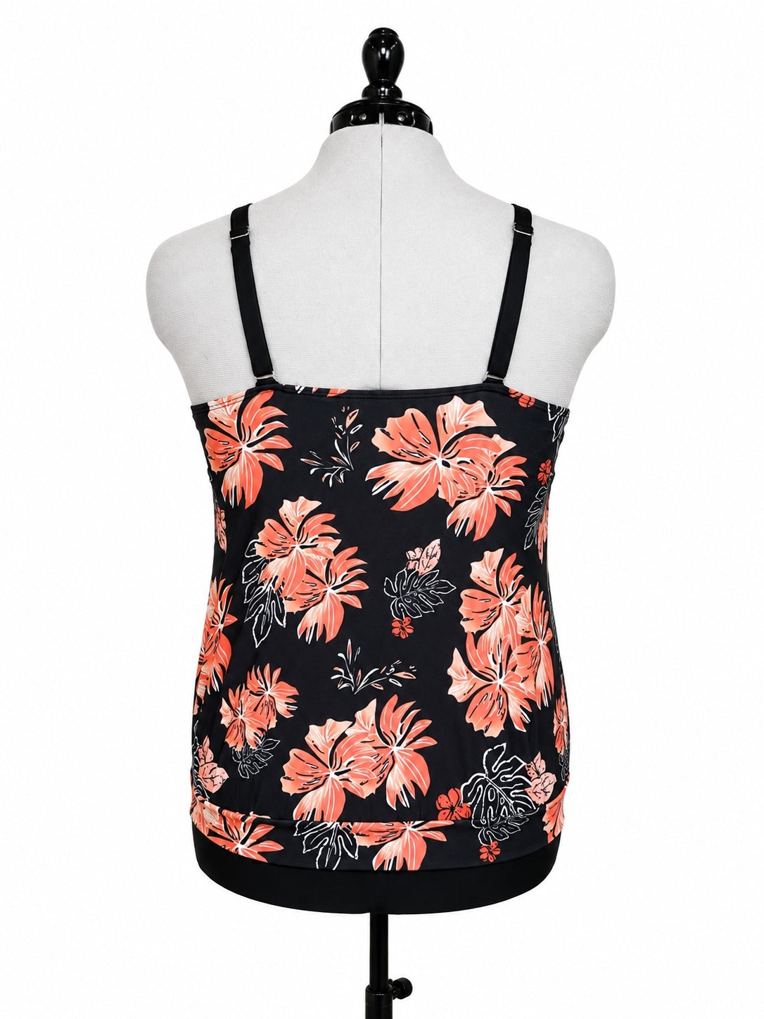 Yonique Black and Coral Floral Tankini Set (18W)
