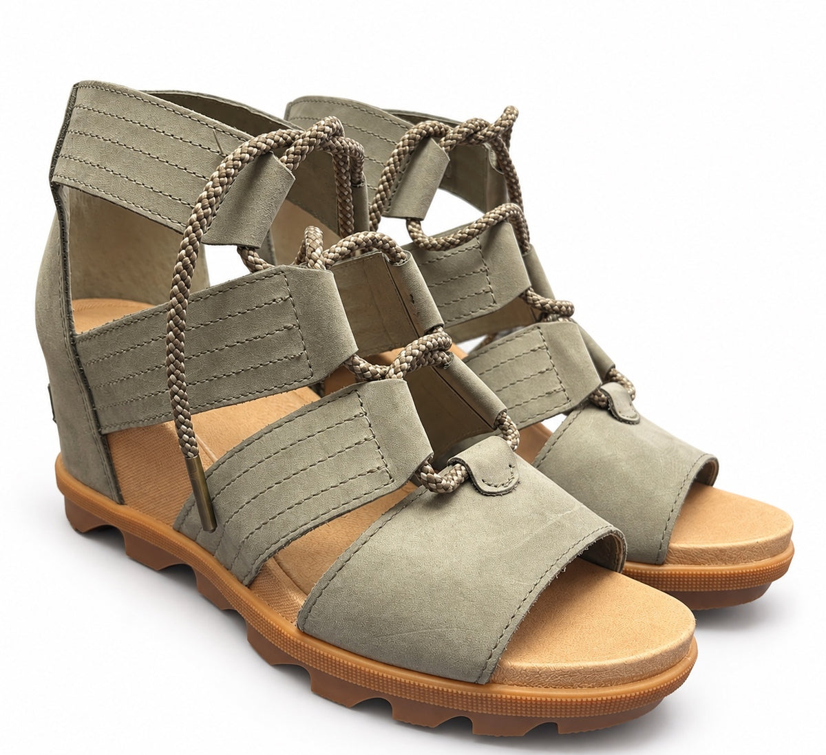 Sorel Joanie Green Lac Up Wedge Sandals  (W 8.5)