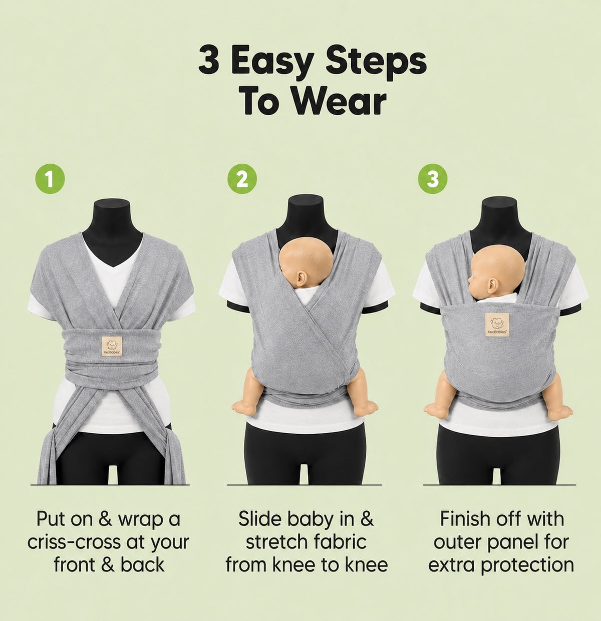 KeaBabies Classic Gray Original Baby Wrap Carrier (7-35lbs)