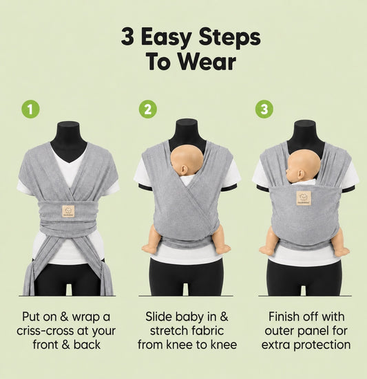 KeaBabies Classic Gray Original Baby Wrap Carrier (7-35lbs)