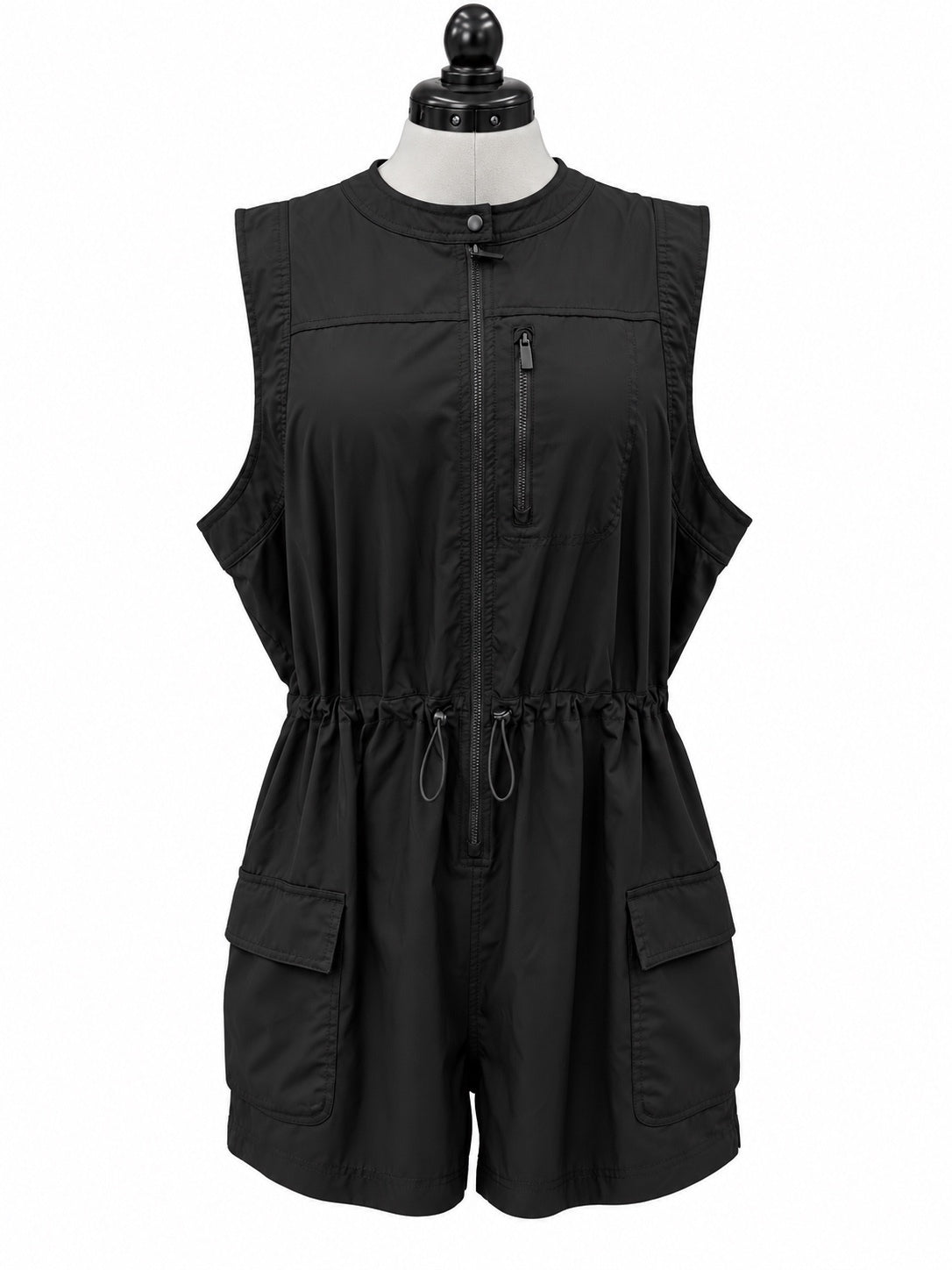 Old Navy Black StretchTech Dry Quick Sleeveless Zip-Front Cargo Romper (XXL)