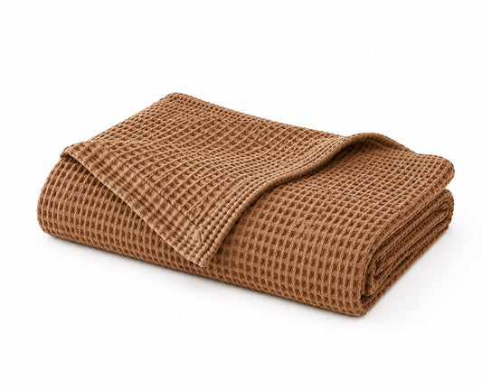GBV Home Toffee Twin/Full Size 100% Cotton Waffle Weave Blanket (50" x 60")