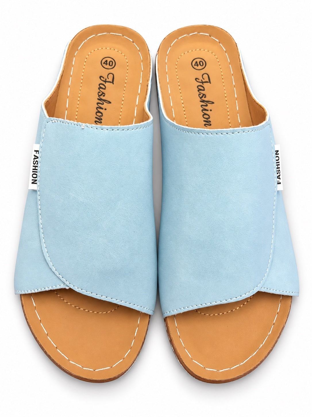 Yuanlong Sky Blue Wide Strap Open Toe Platform Wedge Slide Sandals (W 40)