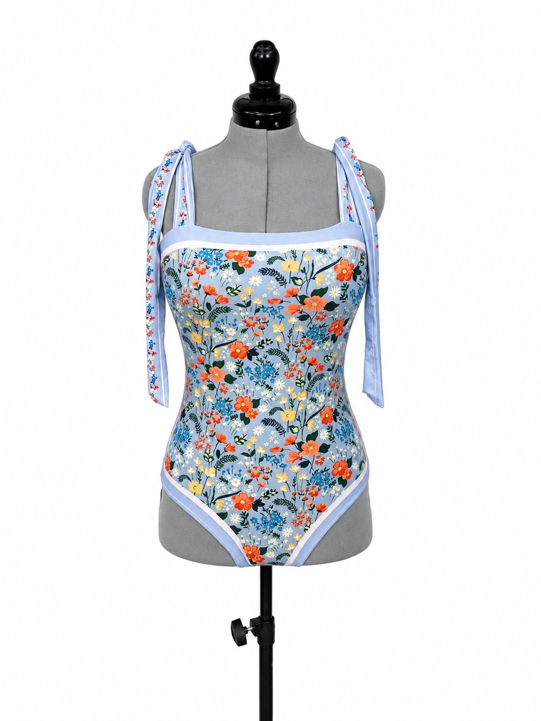 Light Blue Colorful Floral Reversable One Piece Swimsuit (XL)