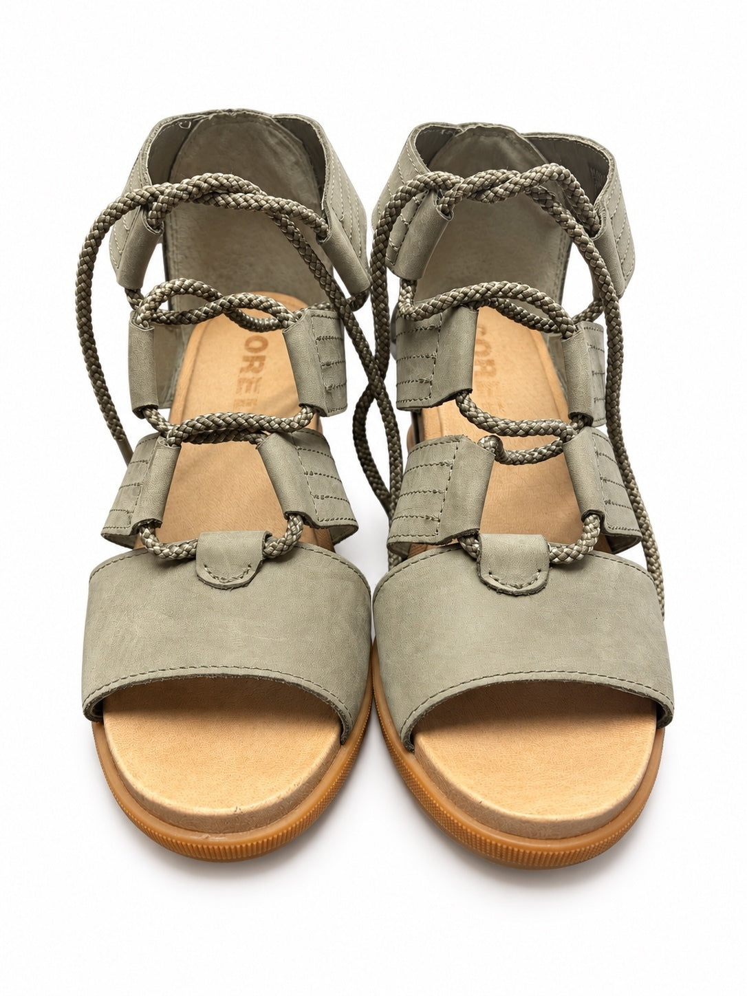 Sorel Joanie Green Lac Up Wedge Sandals  (W 8.5)
