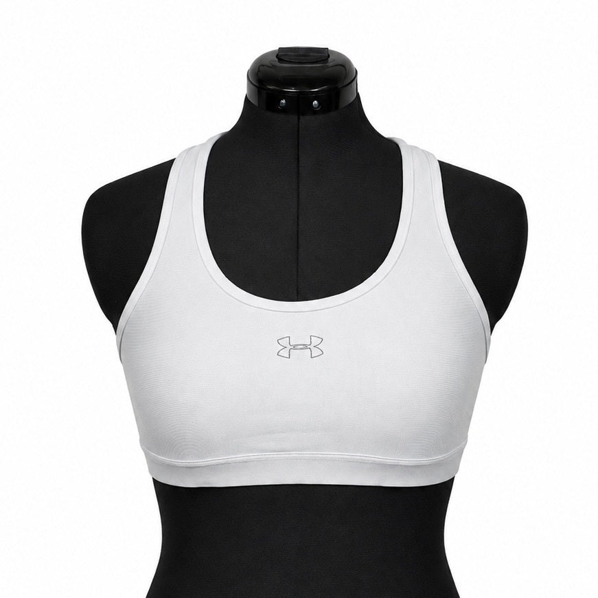 Under Armour White & Silver Metallic Logo Pullover Racerback Sports Bra (XL)