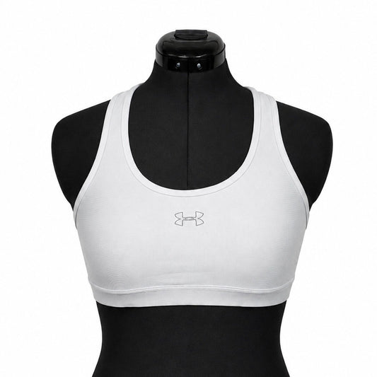 Under Armour White & Silver Metallic Logo Pullover Racerback Sports Bra (XL)