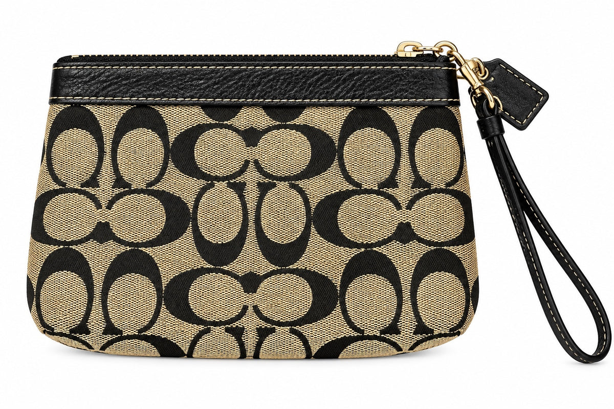 Coach Black & Khaki Signature C-Pattern Canvas Wristlet