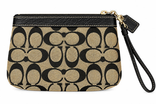 Coach Black & Khaki Signature C-Pattern Canvas Wristlet