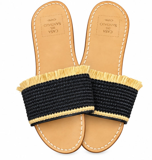 Casa Del Sandalo Capri Beige & Black Custom Slide Sandals (W Size 40)