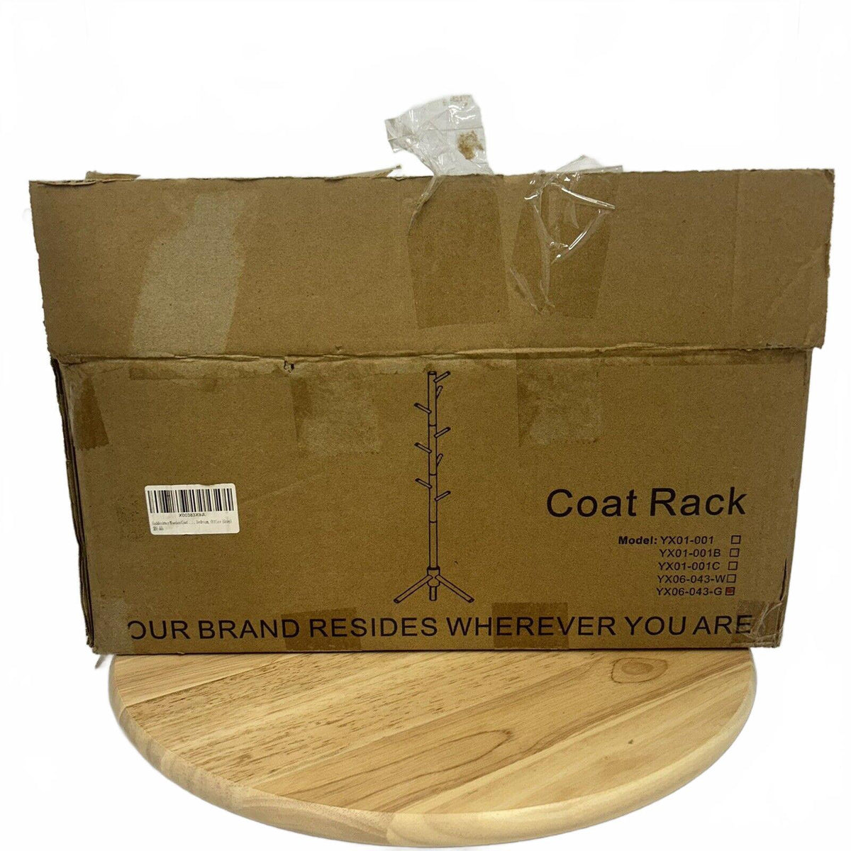 Haddockway Gray Wooden Coat Rack, missing 2 small pegs (6/8 present).