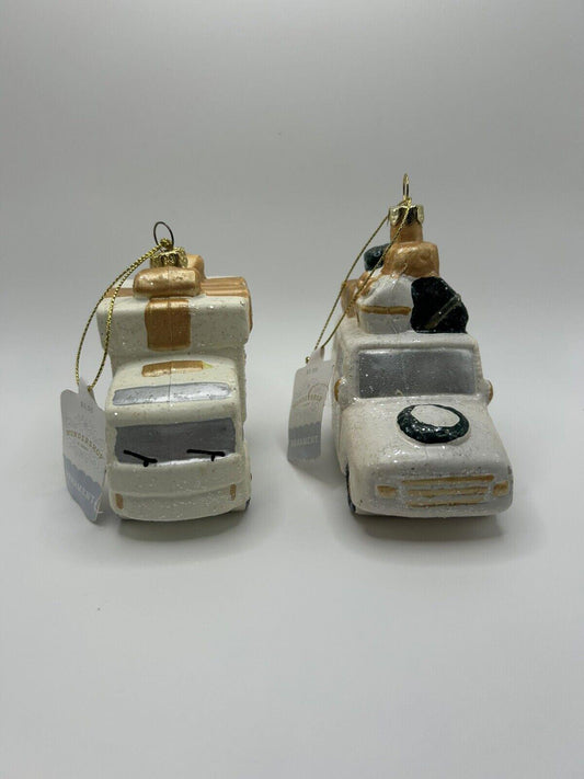 Wondershop White & Gold Glittery Truck Ornament Set 2 Count