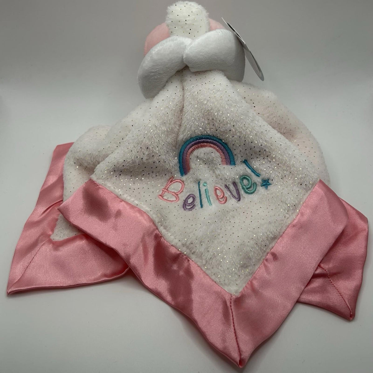 Magic Years Unicorn Believe White & Pink Silky Edge Security Rattle Baby Blanket