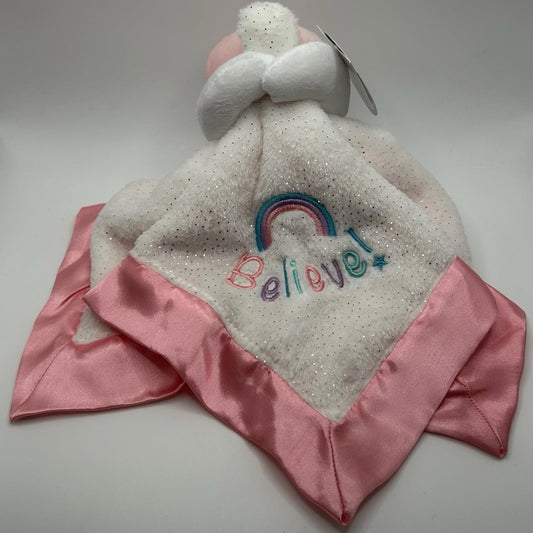 Magic Years Unicorn Believe White & Pink Silky Edge Security Rattle Baby Blanket