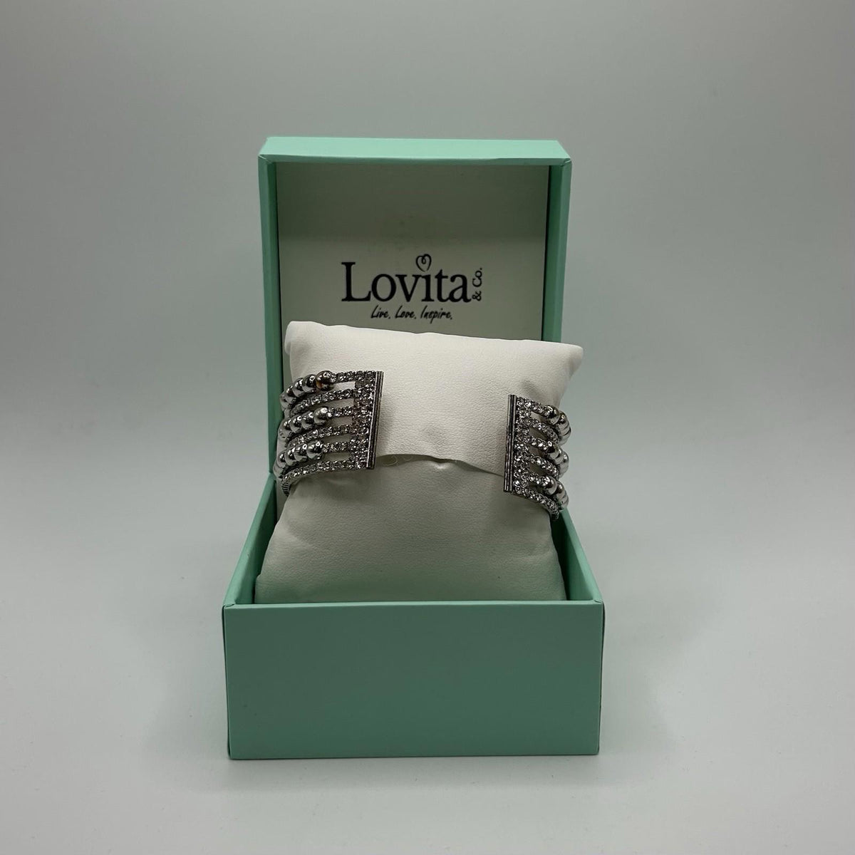 Lovita & Co. Crystal Accented 6 Layered Cuff  Silver Colored Bracelet