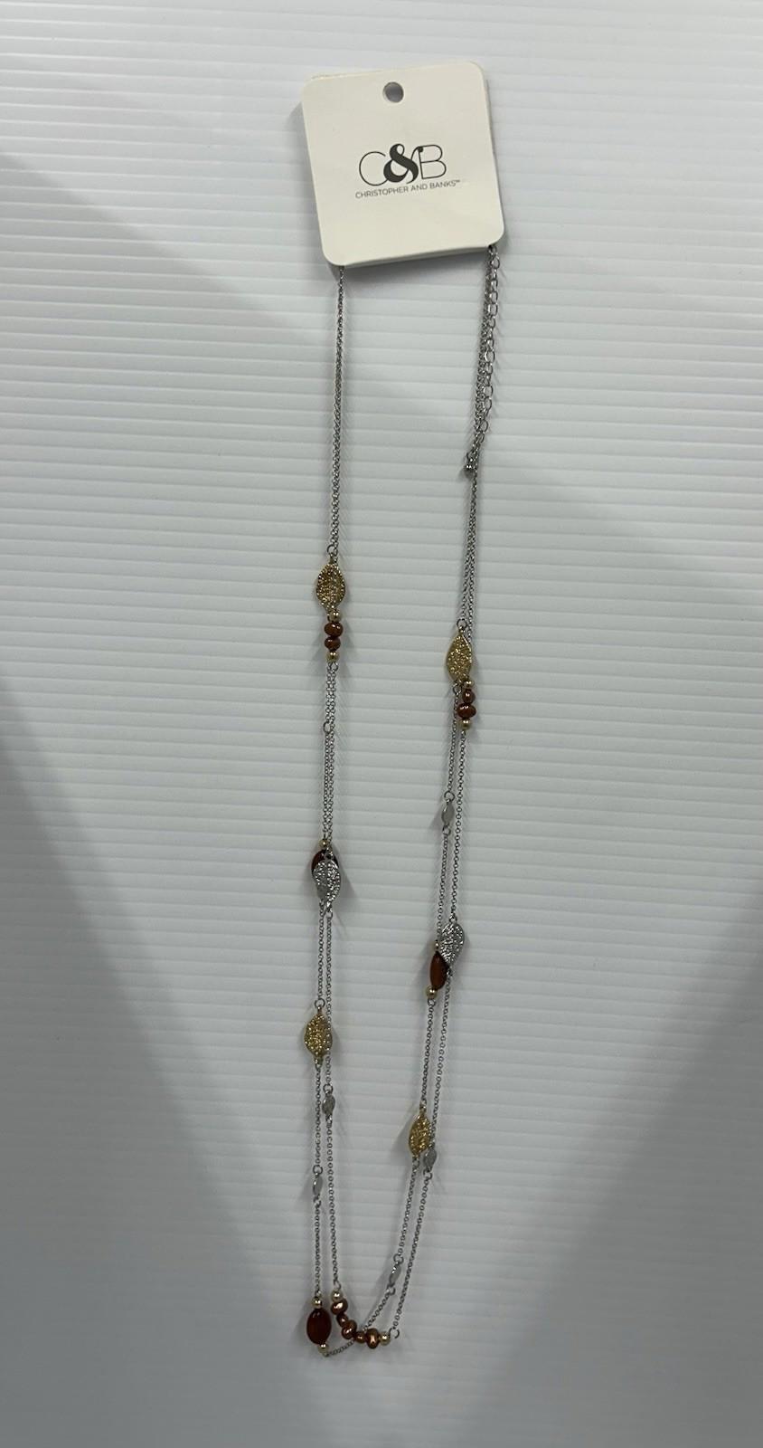 Christopher & Banks Brown, Silver  & Gold Long Mixed Bead Necklace (One Size)