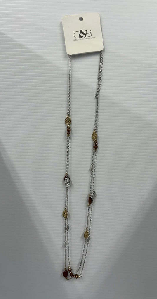 Christopher & Banks Brown, Silver  & Gold Long Mixed Bead Necklace (One Size)