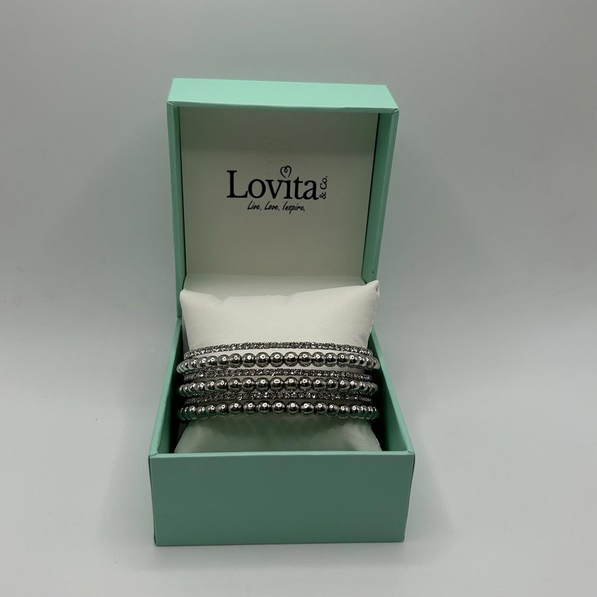 Lovita & Co. Crystal Accented 6 Layered Cuff  Silver Colored Bracelet