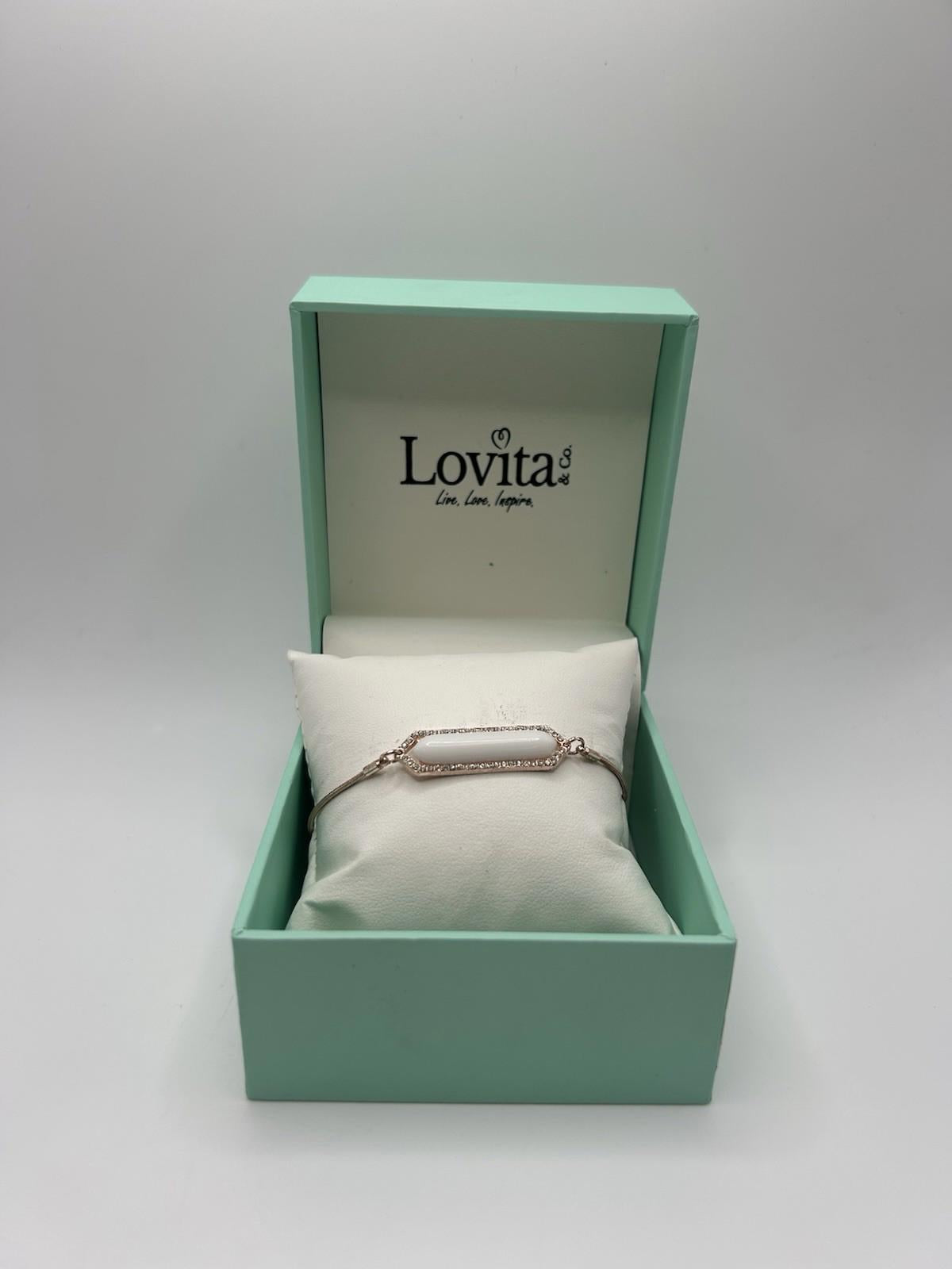 Lovita & Co. White Stone Rose Gold Color Crystal Boarder Toggle Bracelet