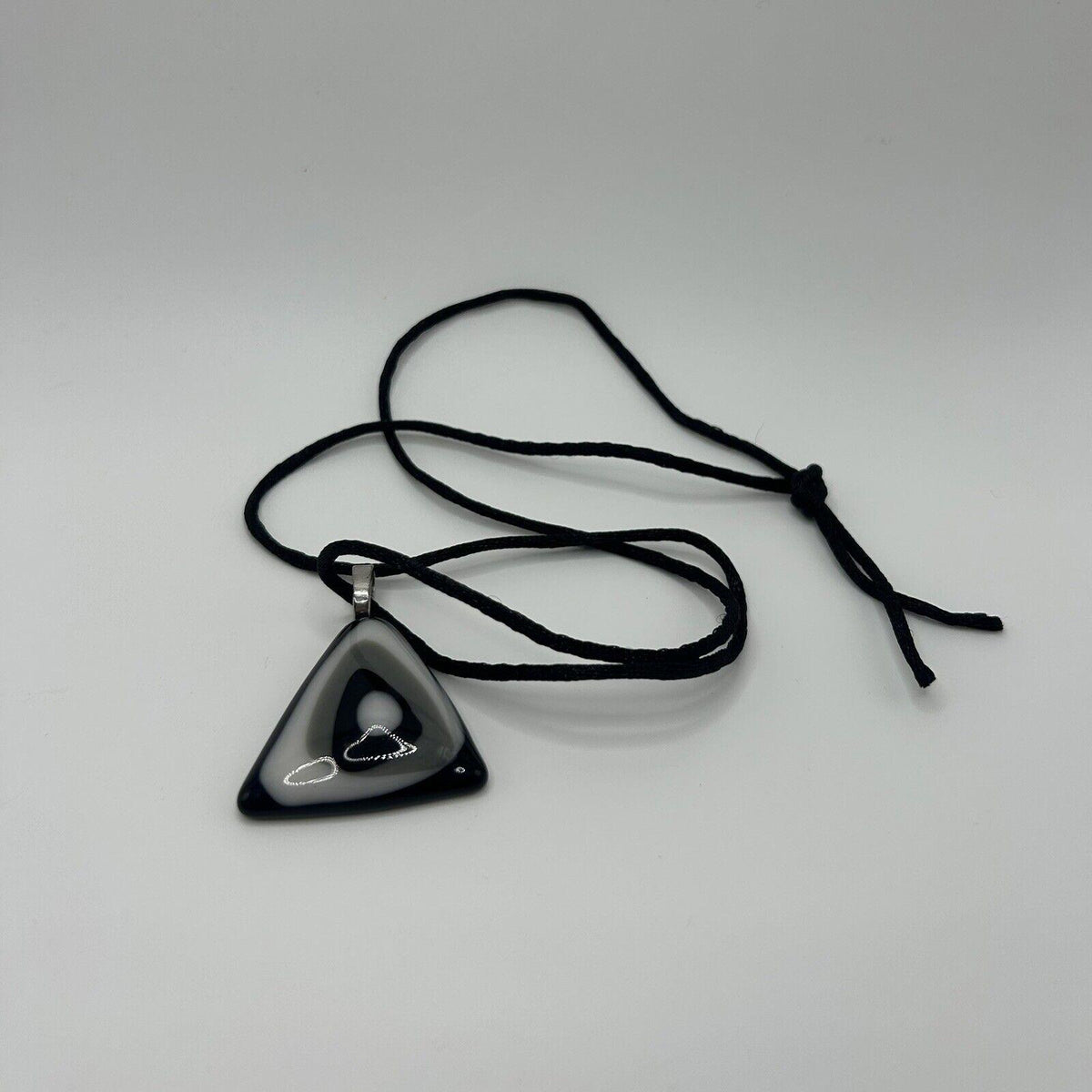Black, White & Gray Long Necklace w/ Triangular Glass Pendant