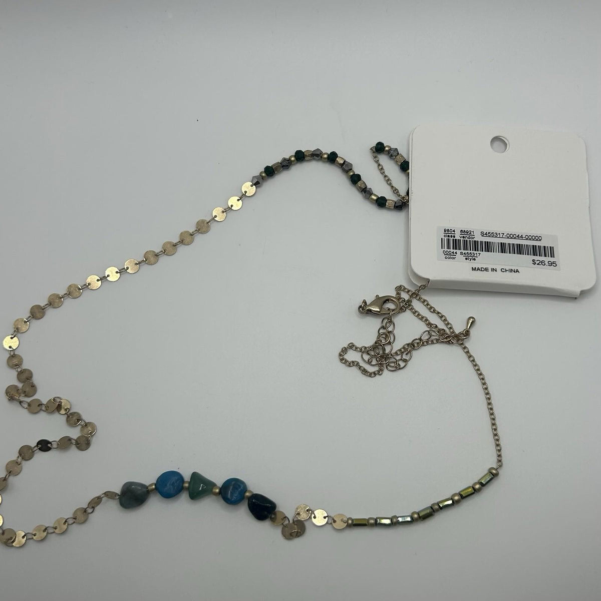 Christopher & Banks Long Mixed Stone 36 Necklace (Gold, Blues & Greens)