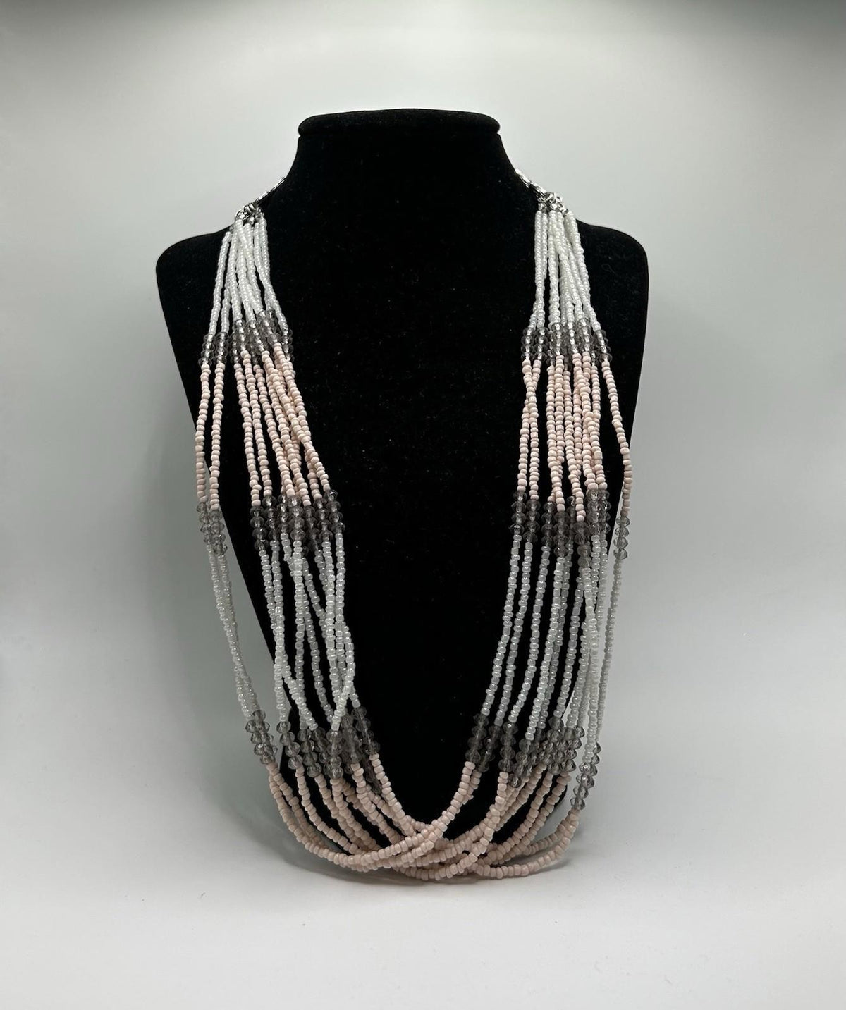 Christopher & Banks Long Mixed Seed Bead Necklace Pink, White Macaron (One Size)