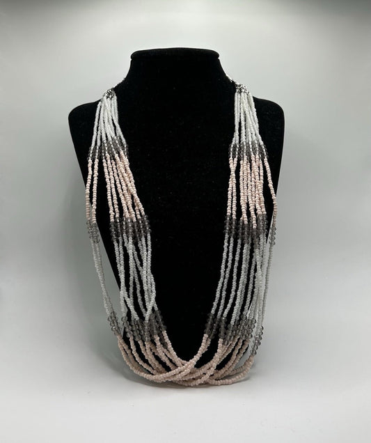 Christopher & Banks Long Mixed Seed Bead Necklace Pink, White Macaron (One Size)