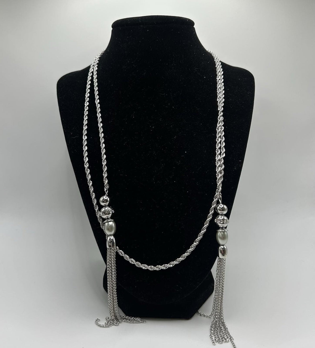 Christopher & Banks Silver Long Knotted, Tassel Necklace