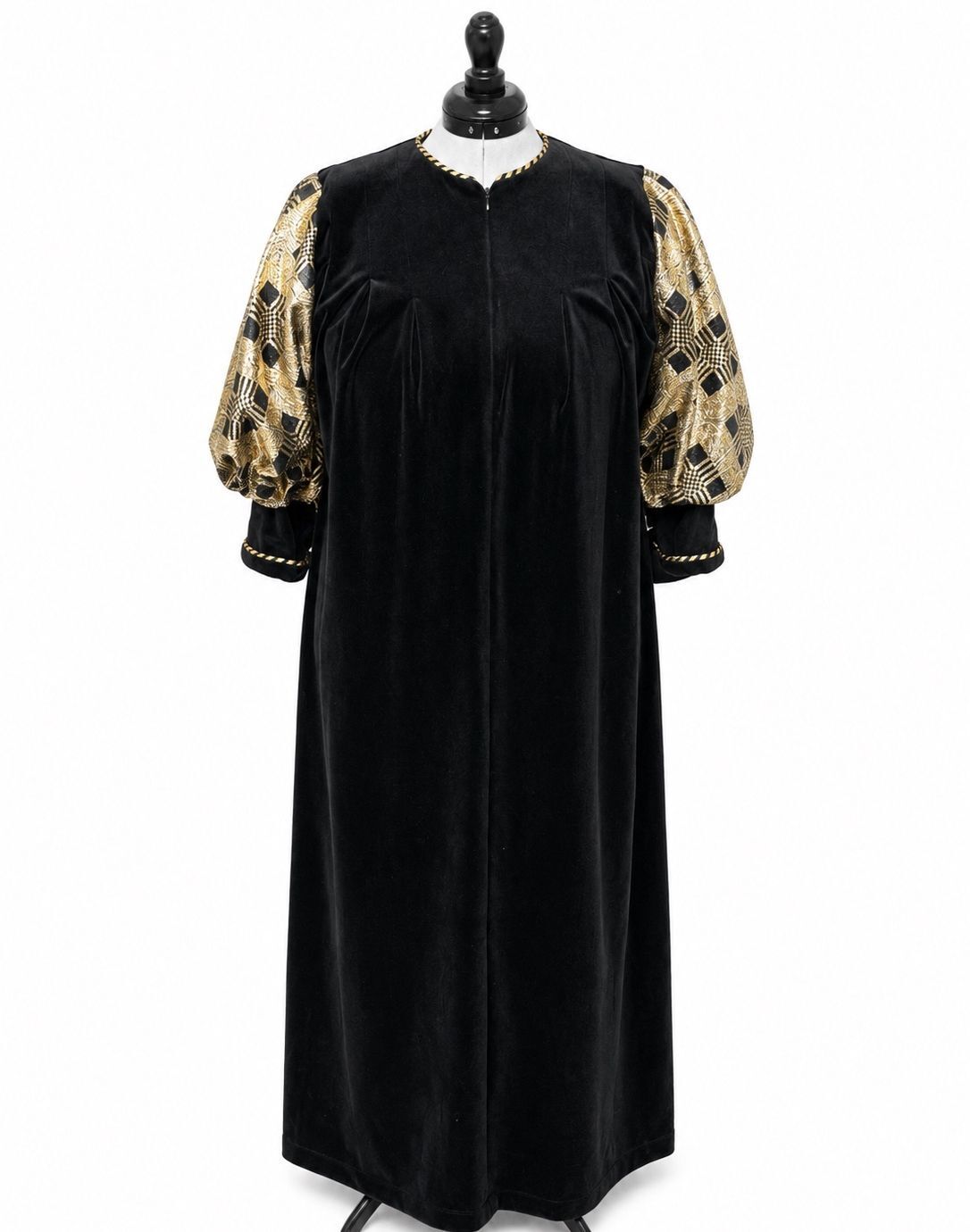 David Brown California Black & Gold Geometric Velvet Gown w/ Quarter Zip (M)