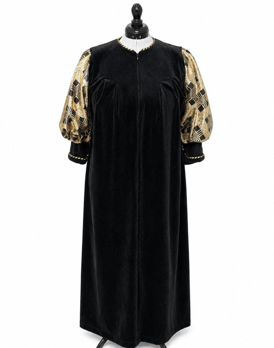 David Brown California Black & Gold Geometric Velvet Gown w/ Quarter Zip (M)