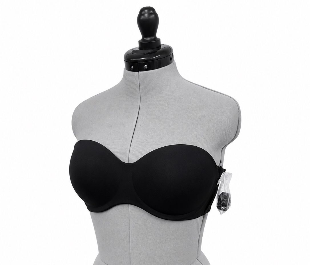 Meleneca Black Strapless Bust Minimizer Unlined Bandeau w/ Underwire (38D)